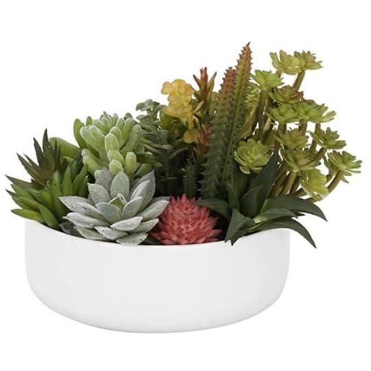 Artificial Succulent Plant Arrangement with White Ceramic Planter Pot - HER Home Design Boutique